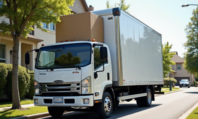 Camion de déménagement avec chargement de cartons en journée