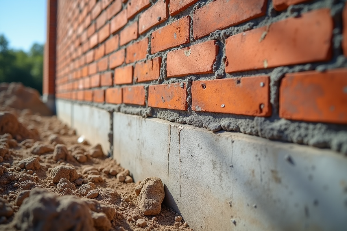Mur extérieur en construction avec bande d