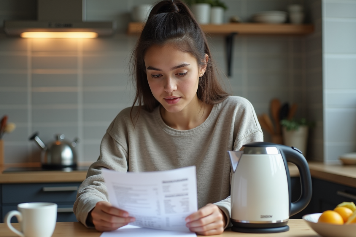 Jeune femme étudiant sa facture d