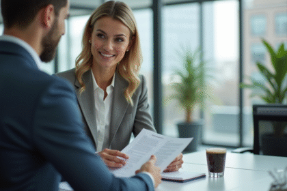 Femme en réunion d'affaires dans un bureau moderne