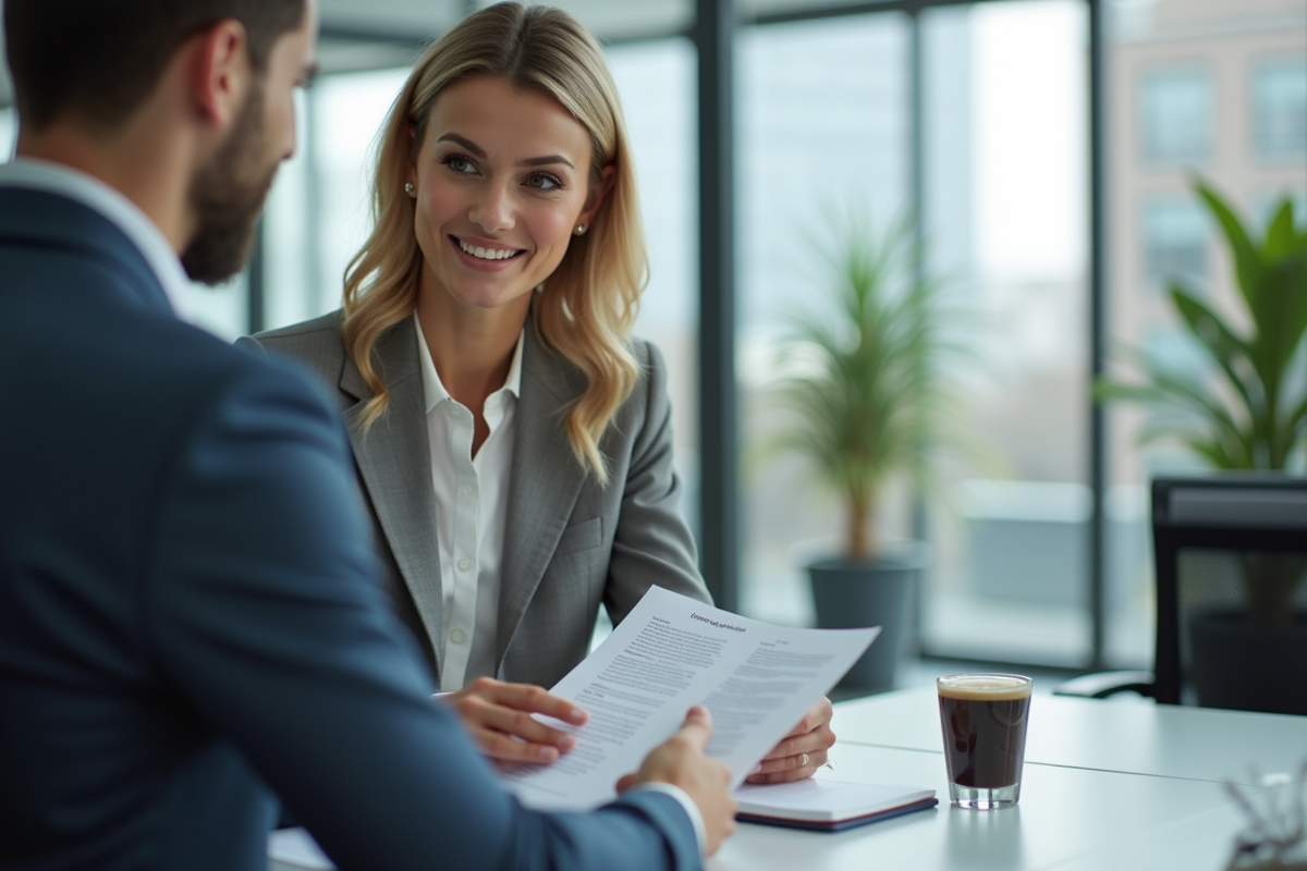 Femme en réunion d'affaires dans un bureau moderne