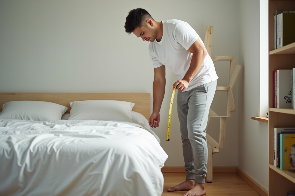 Jeune homme mesurant l