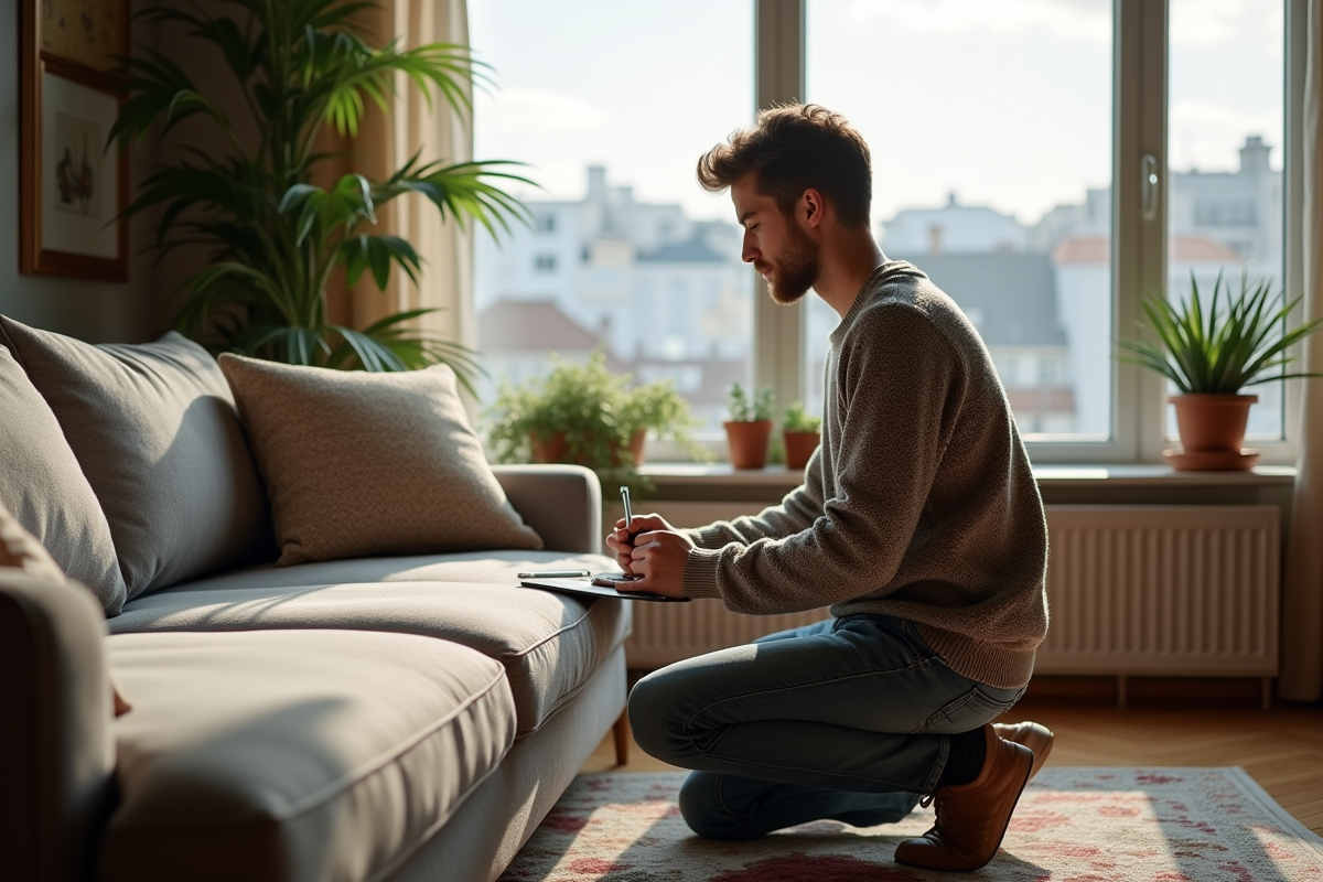 Jeune homme vérifiant la hauteur d