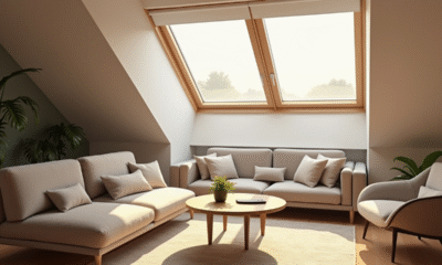 Salon moderne avec Velux électrique et lumière naturelle
