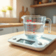 Verre mesure eau de 400 ml sur plan de travail lumineux